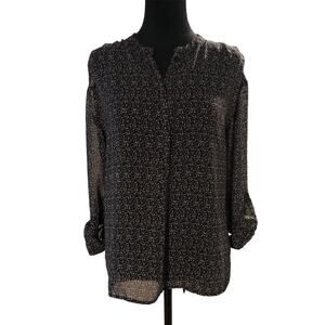 A New Approach Blouse Roll Up Sleeves with Buttons Black Sz L‎